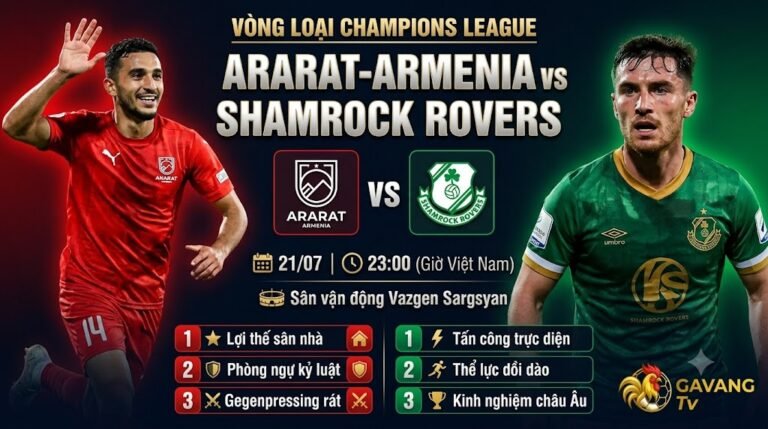 Ảnh bìa nhận định trận đấu giữa Ararat-Armenia và Shamrock Rovers tại vòng loại Champions League ngày 21/07/2026.