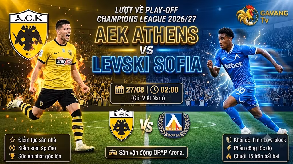 Nhận định AEK Athens vs Levski Sofia (02h00 27/8): Giải mã low-block