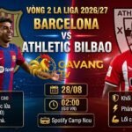 Ảnh bìa nhận định trận đấu Barcelona vs Athletic Bilbao vòng 2 La Liga 2026/27, so sánh điểm mạnh chiến thuật hai đội cập nhật trên Gavang TV.