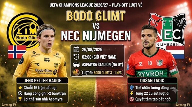 Nhận định tỷ số và soi kèo trận đấu Bodo Glimt vs NEC Nijmegen, vòng play-off Cúp C1 châu Âu 2026/27.