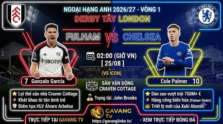 Nhận định trực tiếp trận đấu Fulham vs Chelsea vòng 1 Ngoại hạng Anh 2026/27, cuộc đối đầu giữa Gonzalo Garcia và Cole Palmer.
